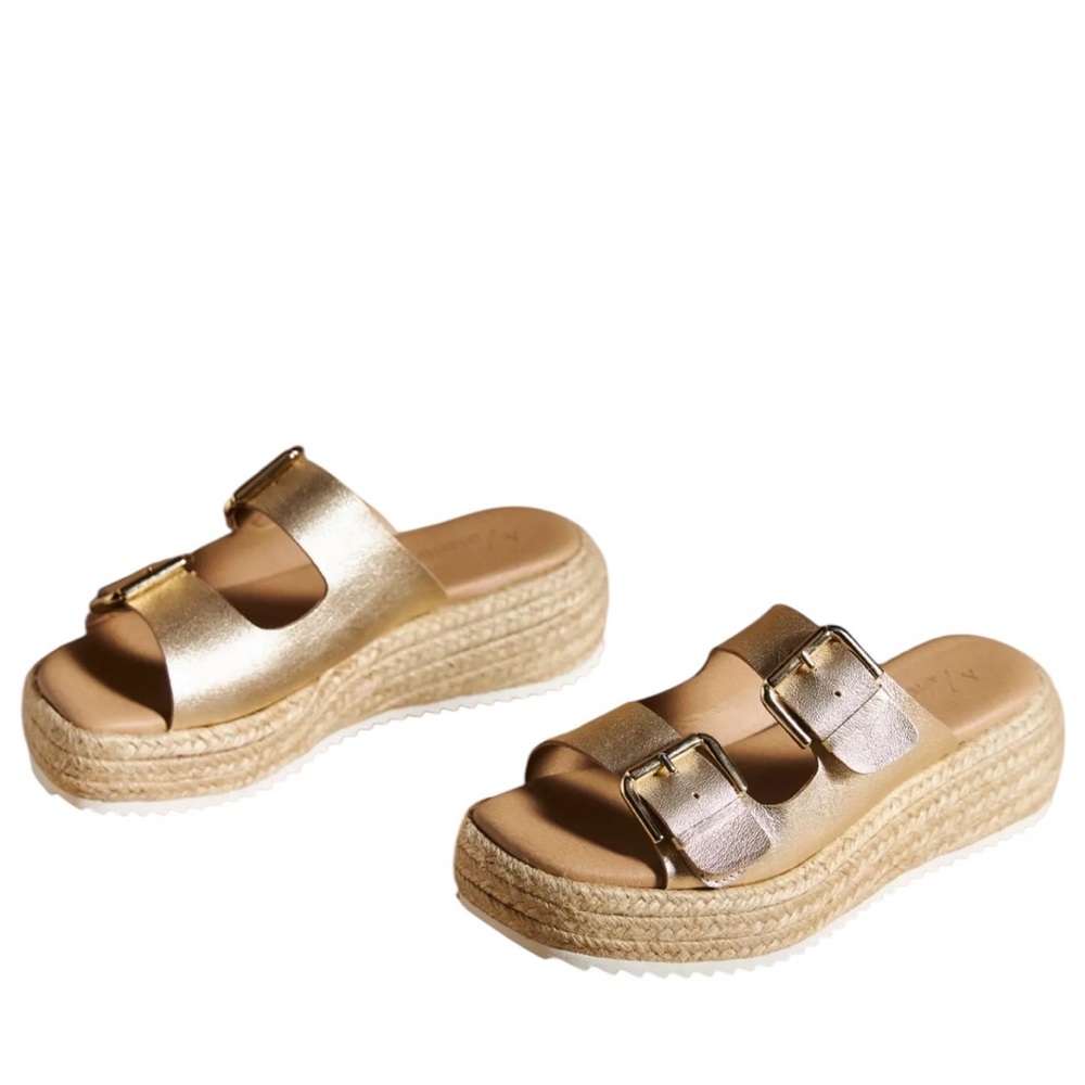 Anthropologie Metallic Gold Espadrille Sandals